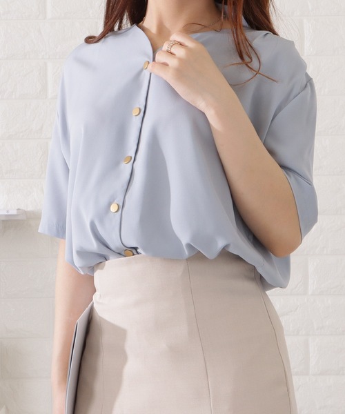 Lace Ladies(レースレディース)の「Vネック前開きとろみブラウス(シャツ/ブラウス・レディース・ネイビー/ホワイト/ブラック/ブルーグレー・S/FREE)」の20枚目の写真