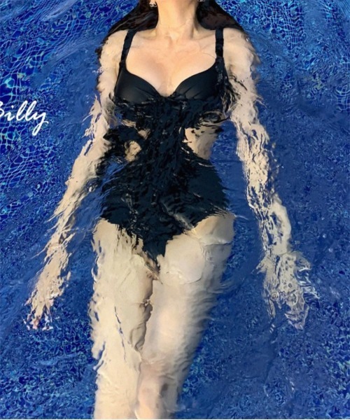 Ritzy（リッツィー）の「バックリボン クロスデザインワンピース 水着（水着・レディース・ブラック/ラベンダー/グリーン/ホワイト・M/L）」の10枚目の写真