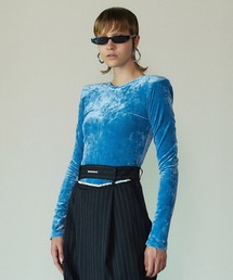 PRANK PROJECT | 【23AUTUMN先行予約商品】クラッシュベロアパワーショルダー2WAYトップ / Crashed Velor Power Shoulder 2WAY Top(Tシャツ/カットソー)