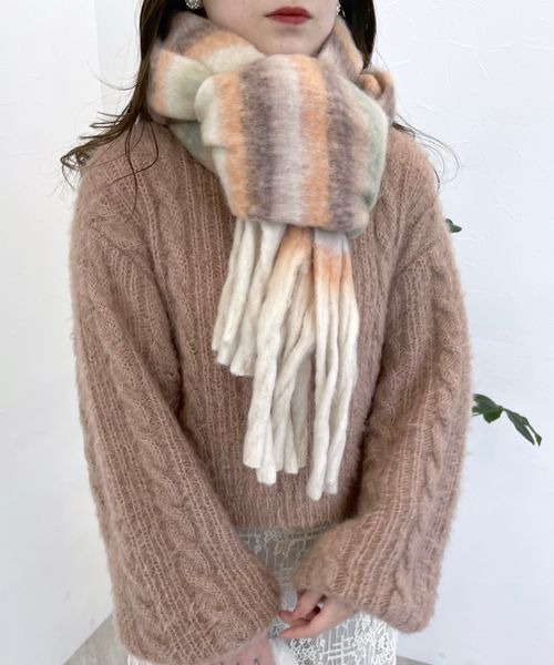 mysty woman（ミスティウーマン）の「マルチボーダーストール 977916（マフラー・レディース・ベージュ系その他/モカ・FREE）」の12枚目の写真