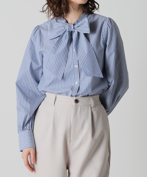 Honeys(ハニーズ)の「ボウタイブラウス(シャツ/ブラウス・レディース・ブラック/ホワイト/ブルー系その他/ホワイト系その他・S/LL/M/3L/L)」の4枚目の写真