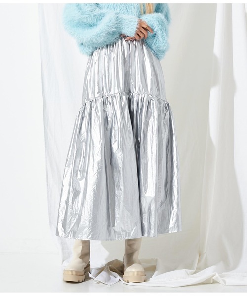 Settimissimo（セッティミッシモ）の「メタリック タフタギャザー フレアロングスカート（スカート・レディース・シルバー/ゴールド・FREE）」の2枚目の写真