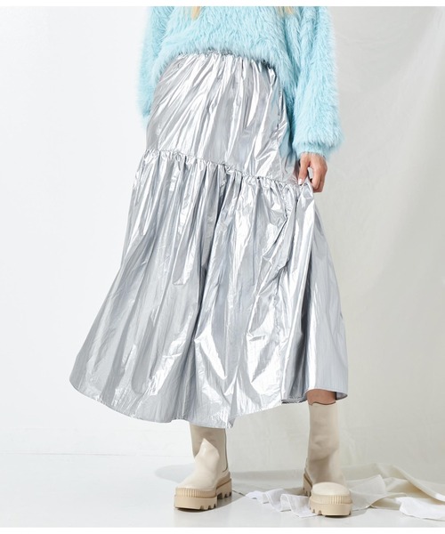 Settimissimo（セッティミッシモ）の「メタリック タフタギャザー フレアロングスカート（スカート・レディース・シルバー/ゴールド・FREE）」の5枚目の写真