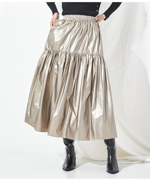 Settimissimo（セッティミッシモ）の「メタリック タフタギャザー フレアロングスカート（スカート・レディース・シルバー/ゴールド・FREE）」の12枚目の写真
