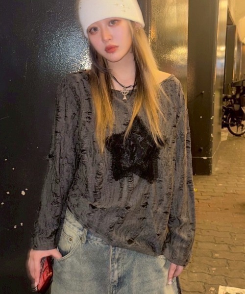 ゆ XU】star damage tops（Tシャツ/カットソー）｜XU（エックスユー