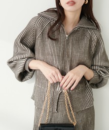 natural couture（ナチュラルクチュール）の「両畦ストライプWジップショートニット（ニット/セーター）」
