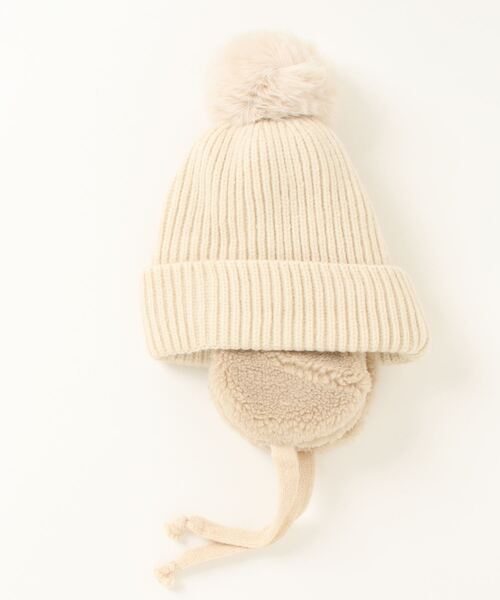 Bambin（ボンバン）の「【 Bambin / ボンバン 】 ポンポン付き フラップ ニットキャップ（ニットキャップ/ビーニー・キッズ・アイボリー/ブラック/ブラウン/イエロー/グレー/ピンク・FREE）」の13枚目の写真