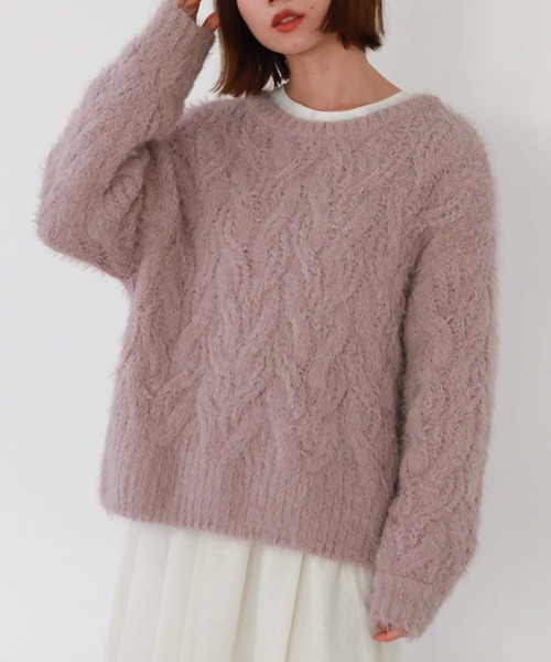 archives（アルシーヴ）の「フェザーモールケーブルルーズニット（ニット/セーター・レディース・ブルー/イエロー/アイボリー/ピンク・MEDIUM）」の4枚目の写真