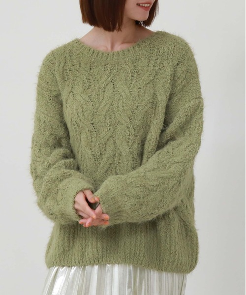 archives（アルシーヴ）の「フェザーモールケーブルルーズニット（ニット/セーター・レディース・ブルー/イエロー/アイボリー/ピンク・MEDIUM）」の3枚目の写真