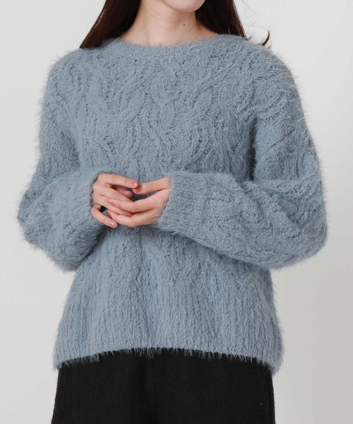 archives（アルシーヴ）の「フェザーモールケーブルルーズニット（ニット/セーター・レディース・ブルー/イエロー/アイボリー/ピンク・MEDIUM）」の21枚目の写真