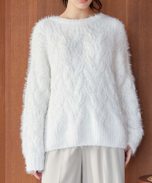 archives（アルシーヴ）の「フェザーモールケーブルルーズニット（ニット/セーター・レディース・ブルー/イエロー/アイボリー/ピンク・MEDIUM）」の14枚目の写真