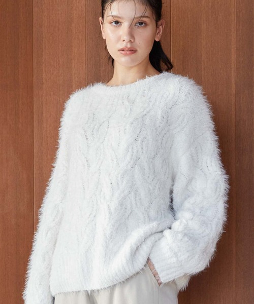 archives（アルシーヴ）の「フェザーモールケーブルルーズニット（ニット/セーター・レディース・ブルー/イエロー/アイボリー/ピンク・MEDIUM）」の11枚目の写真