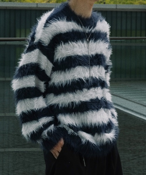 epnok（エプノック）の「シャギーボーダールーズニット（ニット/セーター・メンズ・ネイビー/ブラック/グレー・MEDIUM/LARGE/SMALL）」の7枚目の写真