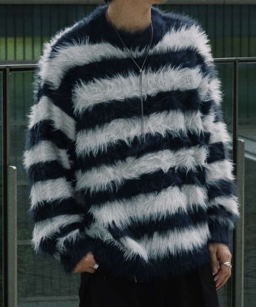 epnok（エプノック）の「シャギーボーダールーズニット（ニット/セーター・メンズ・ネイビー/ブラック/グレー・MEDIUM/LARGE/SMALL）」の8枚目の写真