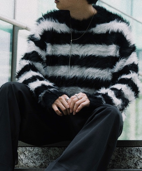 epnok（エプノック）の「シャギーボーダールーズニット（ニット/セーター・メンズ・ネイビー/ブラック/グレー・MEDIUM/LARGE/SMALL）」の20枚目の写真