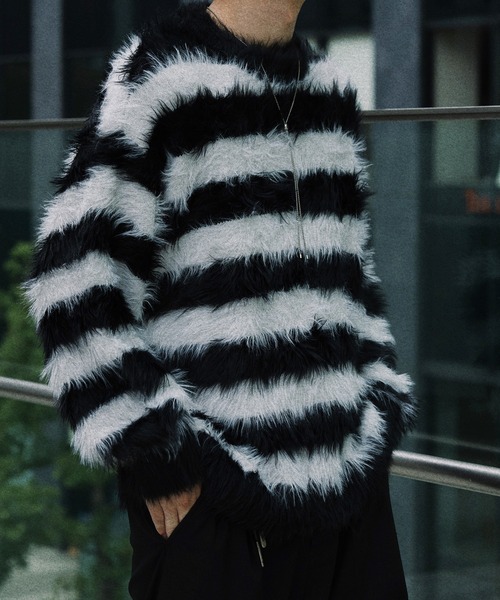 epnok（エプノック）の「シャギーボーダールーズニット（ニット/セーター・メンズ・ネイビー/ブラック/グレー・MEDIUM/LARGE/SMALL）」の22枚目の写真