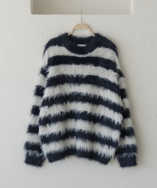 epnok（エプノック）の「シャギーボーダールーズニット（ニット/セーター・メンズ・ネイビー/ブラック/グレー・MEDIUM/LARGE/SMALL）」の5枚目の写真