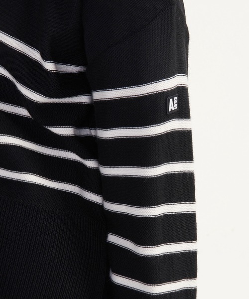 AIGLE（エーグル）の「Made in France クロップド丈 ストライププルオーバーセーター / ウールニットセーター（ニット/セーター・レディース・ネイビー/ブラック・S/XS/M）」の8枚目の写真
