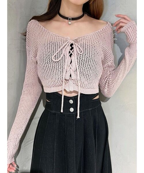 EATME(イートミー)の「透かし編みニットTOP(ニット/セーター・レディース・オフホワイト/ブラック/ピンク・FREE)」の3枚目の写真