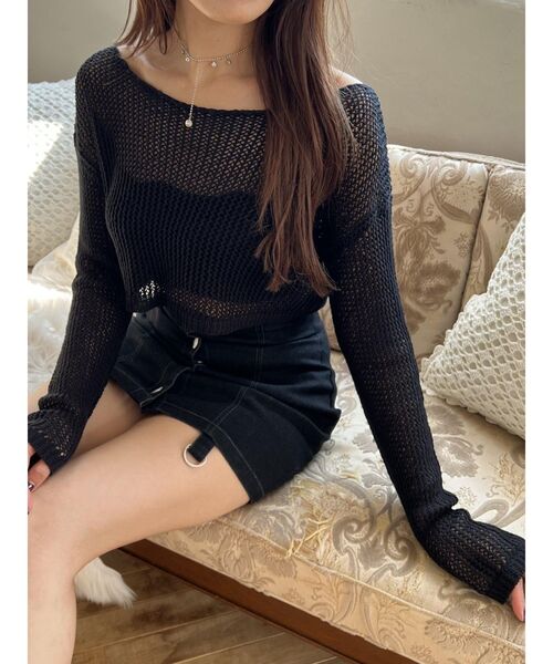 SHE Tokyo 半袖ニットWilma WaterSaxe osharewalker サマーニット レディース トップス メッシュニット