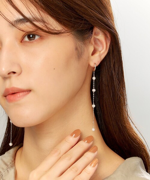 新品未使用　ココシュニック　K10 3連パール ハング中折れ フープピアス 新品未使用 ココシュニック K10 3連パール ハング中折れ フープピアス