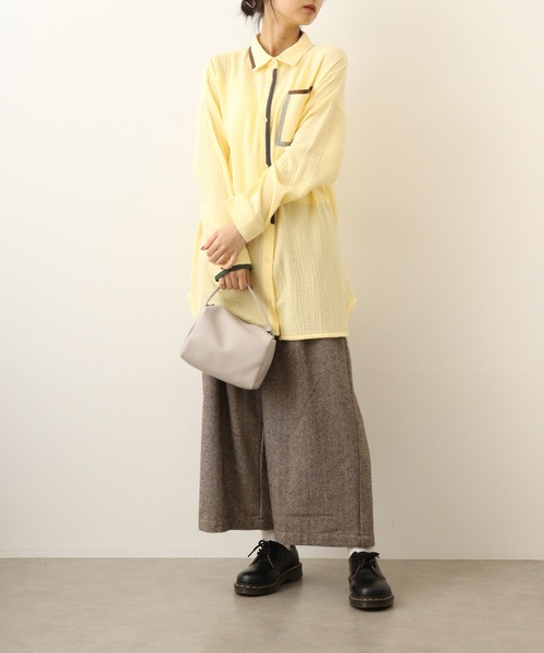 Emago（イマゴ）の「EMAGO 配色ﾊﾟｲﾋﾟﾝｸﾞｼｬﾂﾁｭﾆｯｸ（シャツ/ブラウス・レディース・イエロー/チャコール/アイボリー・FREE）」の12枚目の写真