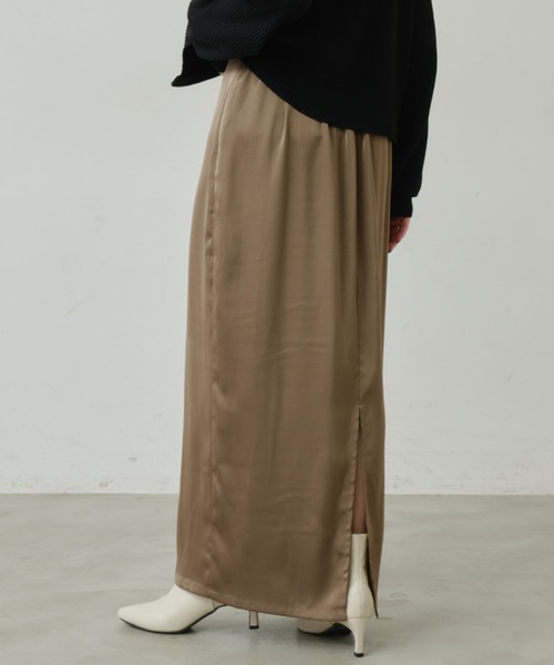 Aunt Marie's（アントマリーズ）の「【サイズ展開あり】サテンナロースカート/セットアップ対応（スカート・レディース・ベージュ/ブラック/モカ・FREE/MT）」の14枚目の写真