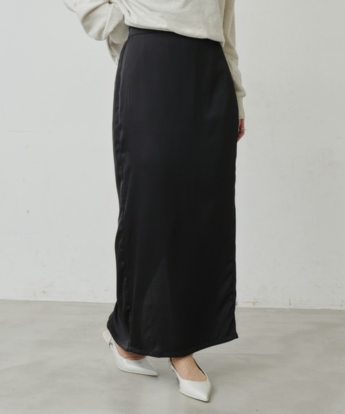Aunt Marie's（アントマリーズ）の「【サイズ展開あり】サテンナロースカート/セットアップ対応（スカート・レディース・ベージュ/ブラック/モカ・FREE/MT）」の6枚目の写真