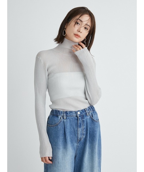 emmi(エミ)の「【emmi atelier】ソフトタートルシアーニットプルオーバー(シャツ/ブラウス・レディース・ミント/グリーン/クリーム・FREE)」の5枚目の写真