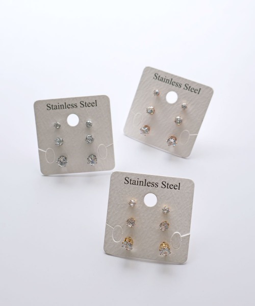 CEMONEMO(セモネモ)の「【金属アレルギー対応】 ジルコニア ピアス 3セット / ステンレス(ピアス(両耳用)・レディース・シルバー/ゴールド/ピンクゴールド・FREE)」の2枚目の写真