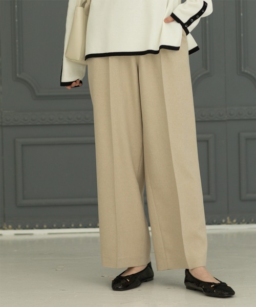 OPAQUE.CLIP（オペークドットクリップ）の「◆≪SS-LLsize≫ イージーワイドパンツ/メランジツイル【ストレッチ/イージーケア/洗濯機洗い可】（その他パンツ・レディース・ライトベージュ/ブラック/チャコールグレー・40/42/38/36/34）」の3枚目の写真