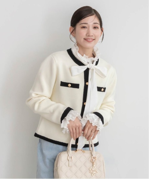 RANDA（ランダ）の「ジャケットライクニットカーディガン（カーディガン/ボレロ・レディース・ベージュ/ホワイト/ホワイト系その他・FREE）」の4枚目の写真