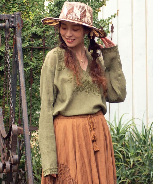 チャイハネ（チャイハネ）の「【チャイハネ】ラクノウ刺繍トップスL（その他トップス・レディース・ピンク/ホワイト/ネイビー/カーキ・FREE）」の3枚目の写真