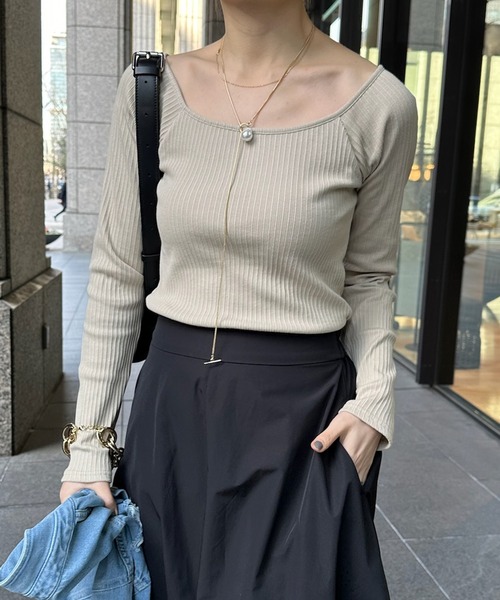 DouDou(ドゥドゥ)の「ワイドテレコスクエアプルオーバー(Tシャツ/カットソー・レディース・ベージュ/オフホワイト/ブラック・FREE)」の20枚目の写真