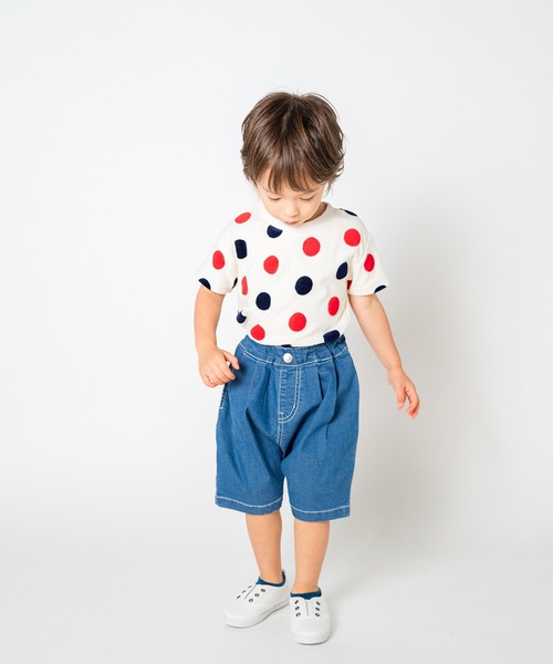 Moujonjon(ムージョンジョン)の「ストレッチデニム6分丈タックハーフパンツ(デニムパンツ・キッズ・ブルー・120/110/100/90/140/130)」の3枚目の写真