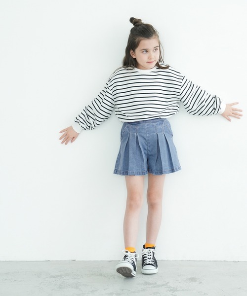 coca（coca）（コカ）の「キッズ デニムプリーツキュロットパンツ（デニムパンツ・キッズ・ブルー・140/130/120/110）」の5枚目の写真