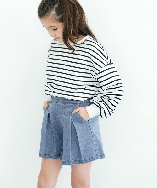 coca（coca）（コカ）の「キッズ デニムプリーツキュロットパンツ（デニムパンツ・キッズ・ブルー・140/130/120/110）」の6枚目の写真