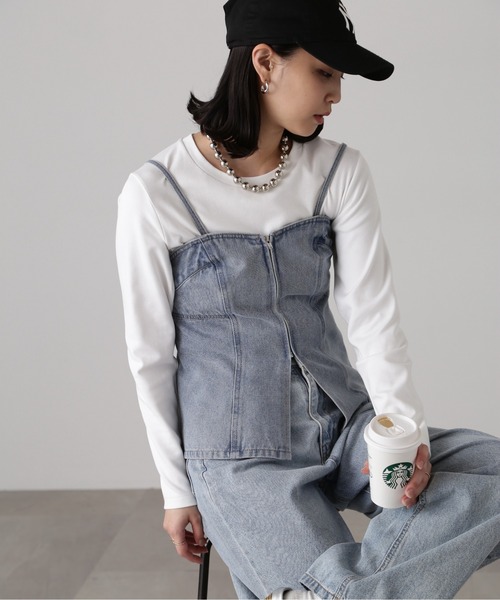 FREE'S MART（フリーズマート）の「フロントジップデニムキャミビスチェ（ベスト・レディース・ケミカルウォッシュ/インディゴブルー・FREE）」の2枚目の写真