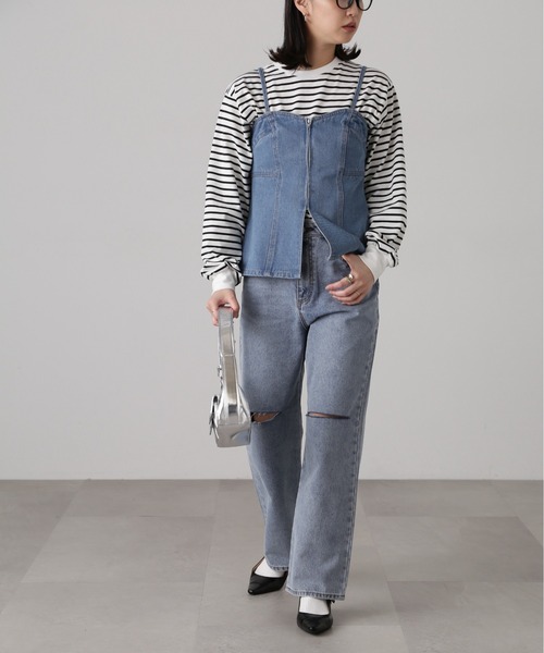 FREE'S MART（フリーズマート）の「フロントジップデニムキャミビスチェ（ベスト・レディース・ケミカルウォッシュ/インディゴブルー・FREE）」の16枚目の写真