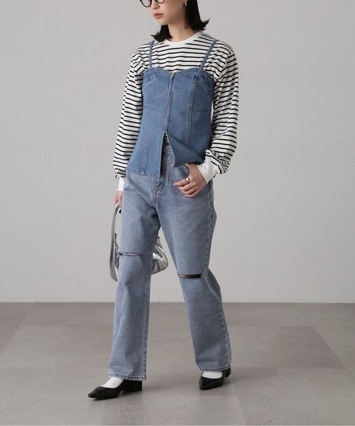 FREE'S MART（フリーズマート）の「フロントジップデニムキャミビスチェ（ベスト・レディース・ケミカルウォッシュ/インディゴブルー・FREE）」の17枚目の写真