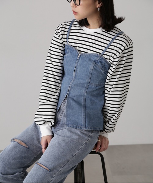 FREE'S MART（フリーズマート）の「フロントジップデニムキャミビスチェ（ベスト・レディース・ケミカルウォッシュ/インディゴブルー・FREE）」の10枚目の写真