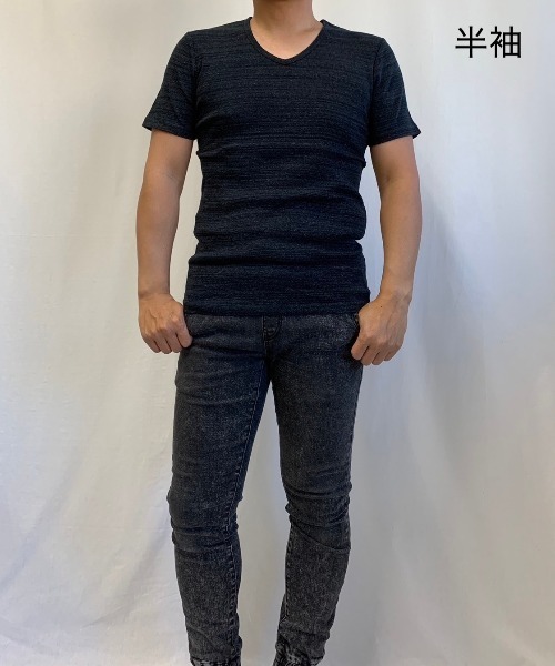 VIBGYOR(ヴィブジョー)の「メランジフライス Vネック 5分袖 & 半袖(Tシャツ/カットソー・メンズ・チャコールグレー/杢グレー/グレー系その他/ワイン/レッド系/ダークブルー/ブルー系その他・MEDIUM/LARGE)」の3枚目の写真