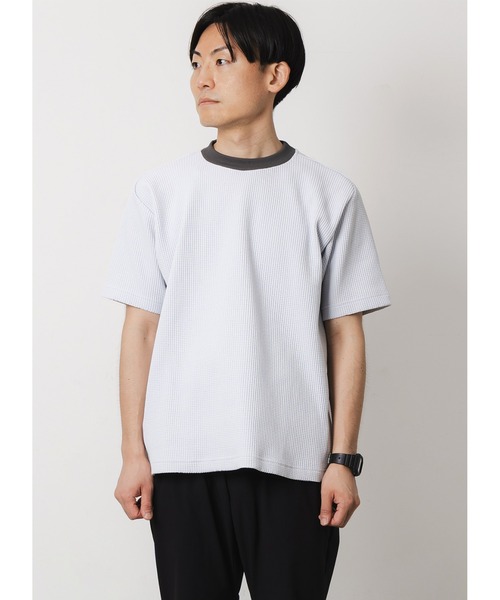 narifuri（ナリフリ）の「マルチワッフルクルーネックTシャツ（Tシャツ/カットソー・メンズ・ホワイト/ブラック/チョコ/グレー/オートミール/ダークグレー/ライトピンク/カーキ/チャコール/ライトグレー/ターコイズブルー・MEDIUM/LARGE/X-LARGE/SMALL）」の3枚目の写真