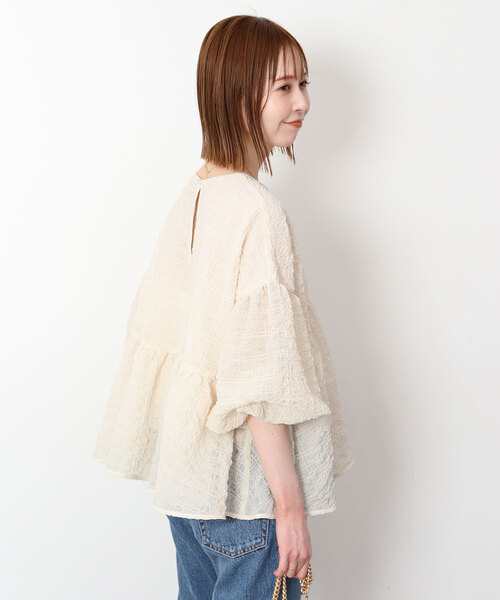 SLOBE IENA（スローブイエナ）の「シアーチェックボリュームブラウス 
