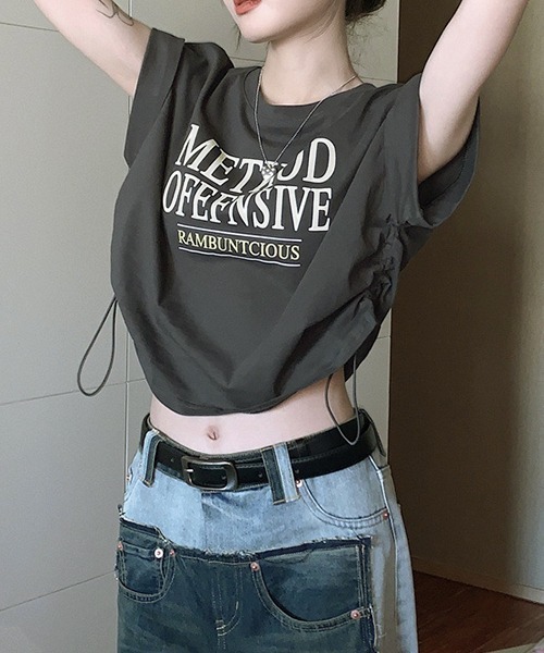 c.u.l(シーユーエル)の「クロップド丈 ロゴプリントTシャツ culw661(Tシャツ/カットソー・レディース・グレー/ホワイト・L/M)」の2枚目の写真