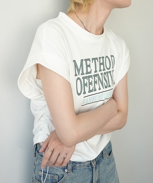 c.u.l(シーユーエル)の「クロップド丈 ロゴプリントTシャツ culw661(Tシャツ/カットソー・レディース・グレー/ホワイト・L/M)」の10枚目の写真