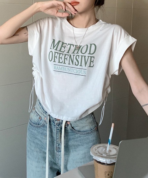 c.u.l(シーユーエル)の「クロップド丈 ロゴプリントTシャツ culw661(Tシャツ/カットソー・レディース・グレー/ホワイト・L/M)」の3枚目の写真