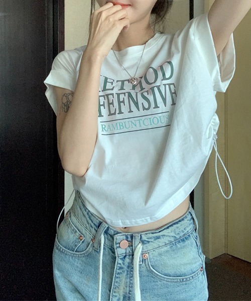 c.u.l(シーユーエル)の「クロップド丈 ロゴプリントTシャツ culw661(Tシャツ/カットソー・レディース・グレー/ホワイト・L/M)」の6枚目の写真