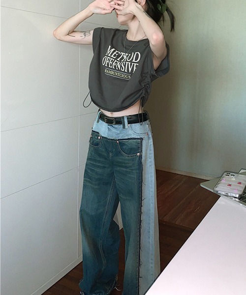 c.u.l(シーユーエル)の「クロップド丈 ロゴプリントTシャツ culw661(Tシャツ/カットソー・レディース・グレー/ホワイト・L/M)」の7枚目の写真