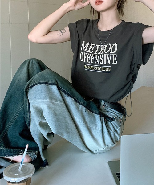 c.u.l(シーユーエル)の「クロップド丈 ロゴプリントTシャツ culw661(Tシャツ/カットソー・レディース・グレー/ホワイト・L/M)」の8枚目の写真